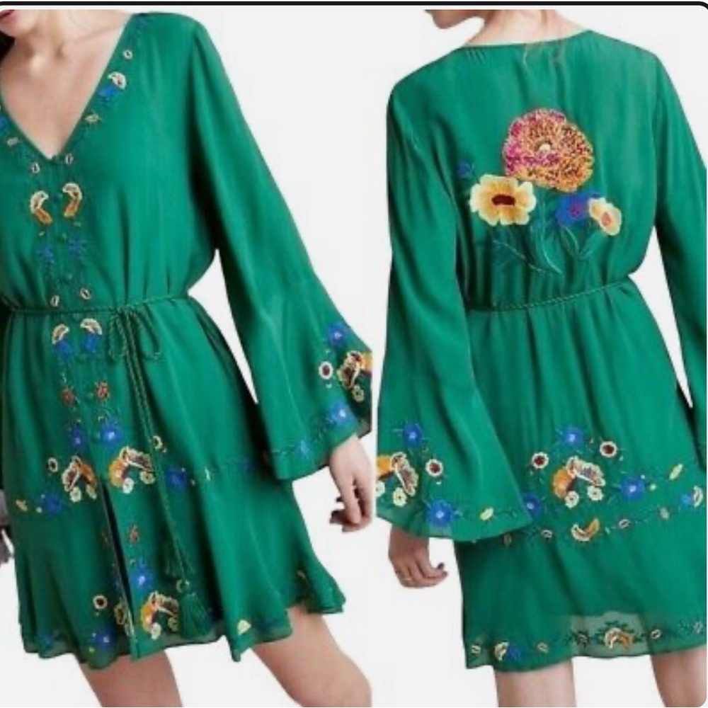 Farm Rio Anthropologie Jessalyn embroidered tunic dress S
